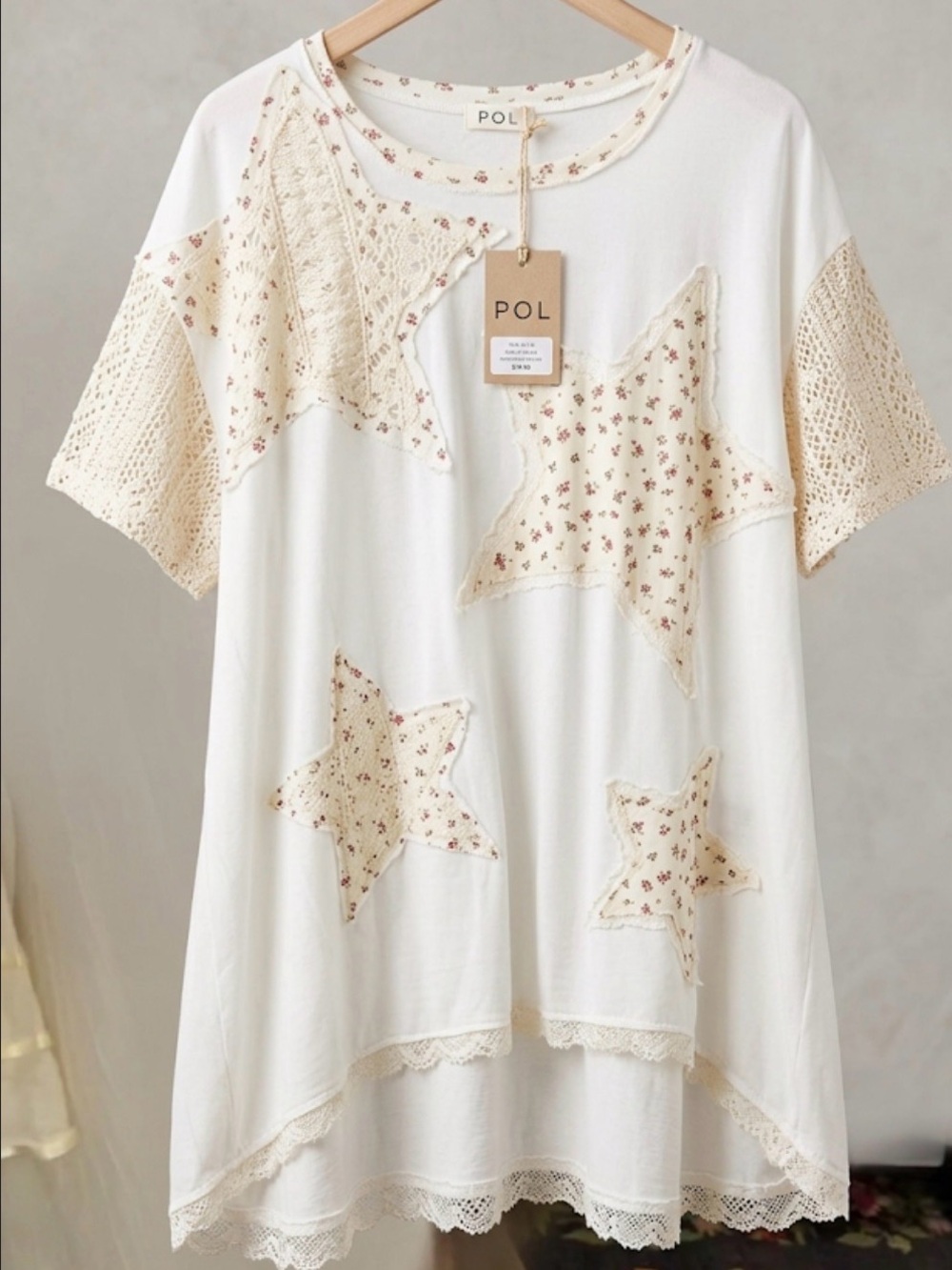 POL Cream & White Star Patch Tunic